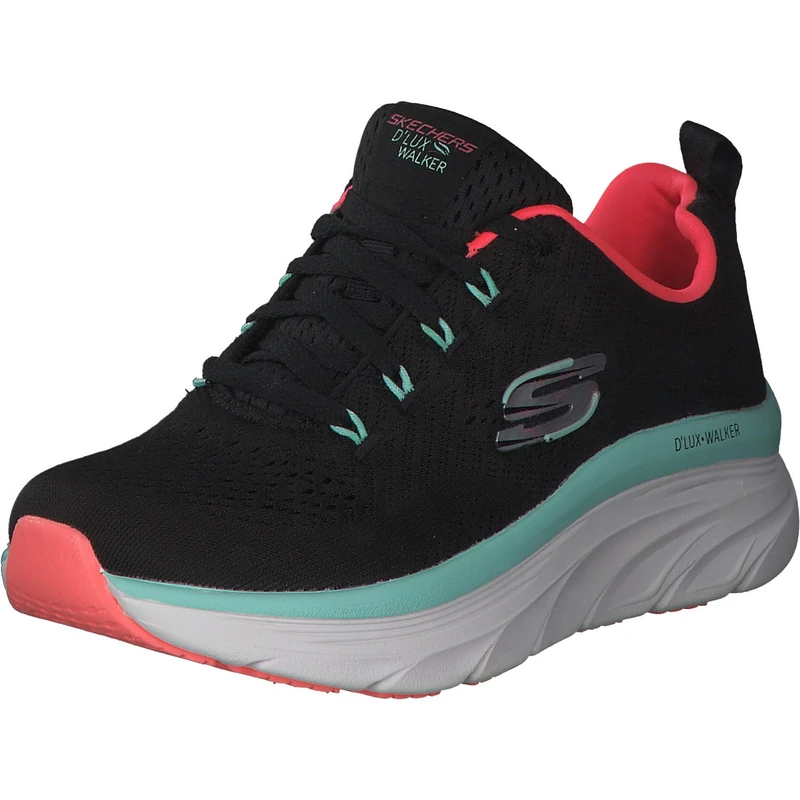 Skechers Women's D'lux Walker Fresh Finesse Sneaker, Black Mesh Mint Trim, 5 UK