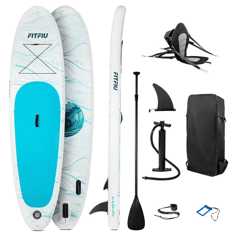 Fitfiu Fitness MZMEA All Round Inflatable Surf Paddle Board with Paddle, Saddle and Accessories, SUP Board, Max User Weight 100kg, 305x76x15cm - Image 1