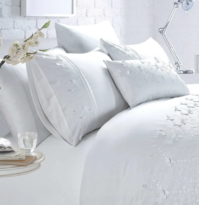 Rapport Home Luxury Embroidered Papillon White Superking Duvet Cover Set
