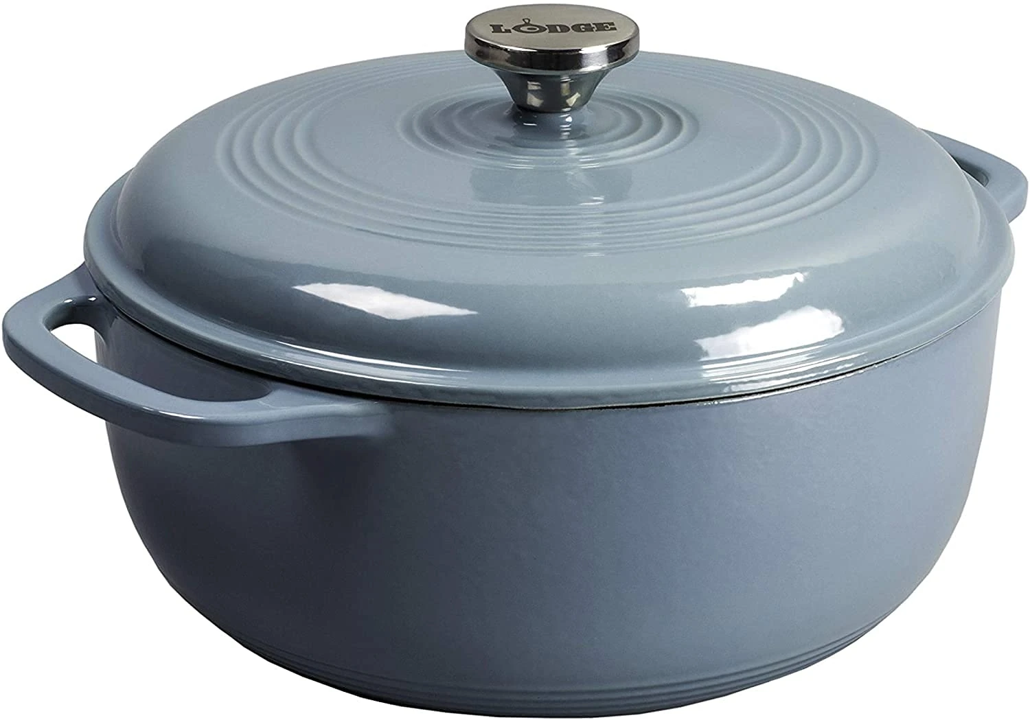 Lodge 7.5 Quart Enameled Cast Iron Dutch Oven with Lid – Dual Handles – Oven Safe up to 500° F or on Stovetop - Use to Marinate, Cook, Bake, Refrigerate and Serve – Storm Blue