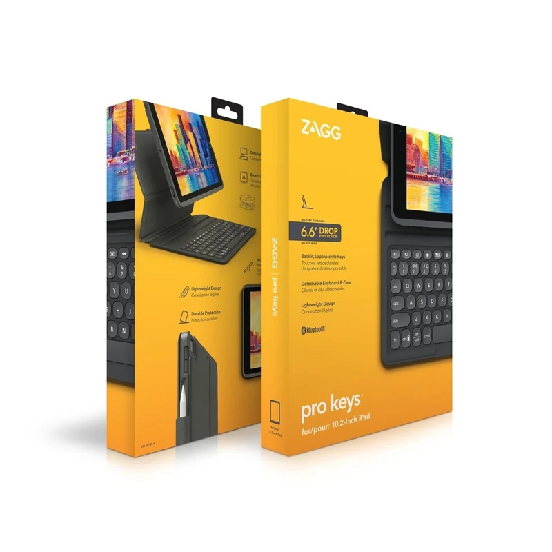 ZAGG Pro Keys iPad Bluetooth Keyboard and Case for 10.2 inch iPad (Gen 7, 8 & 9) Backlit Keys, Lightweight, Pencil Holder, Folio Case, Detachable, Multi-Device Pairing, Long Battery Life (English)