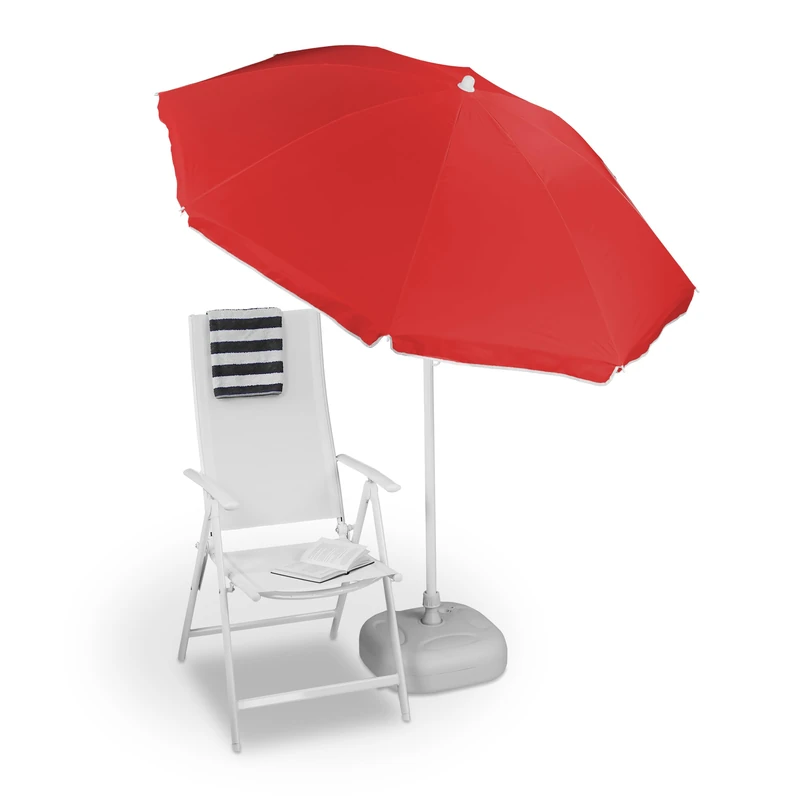 Relaxdays Sun Umbrella 180 cm, 8 Polyester Ribs, Tilt Function, Garden Umbrella, Red