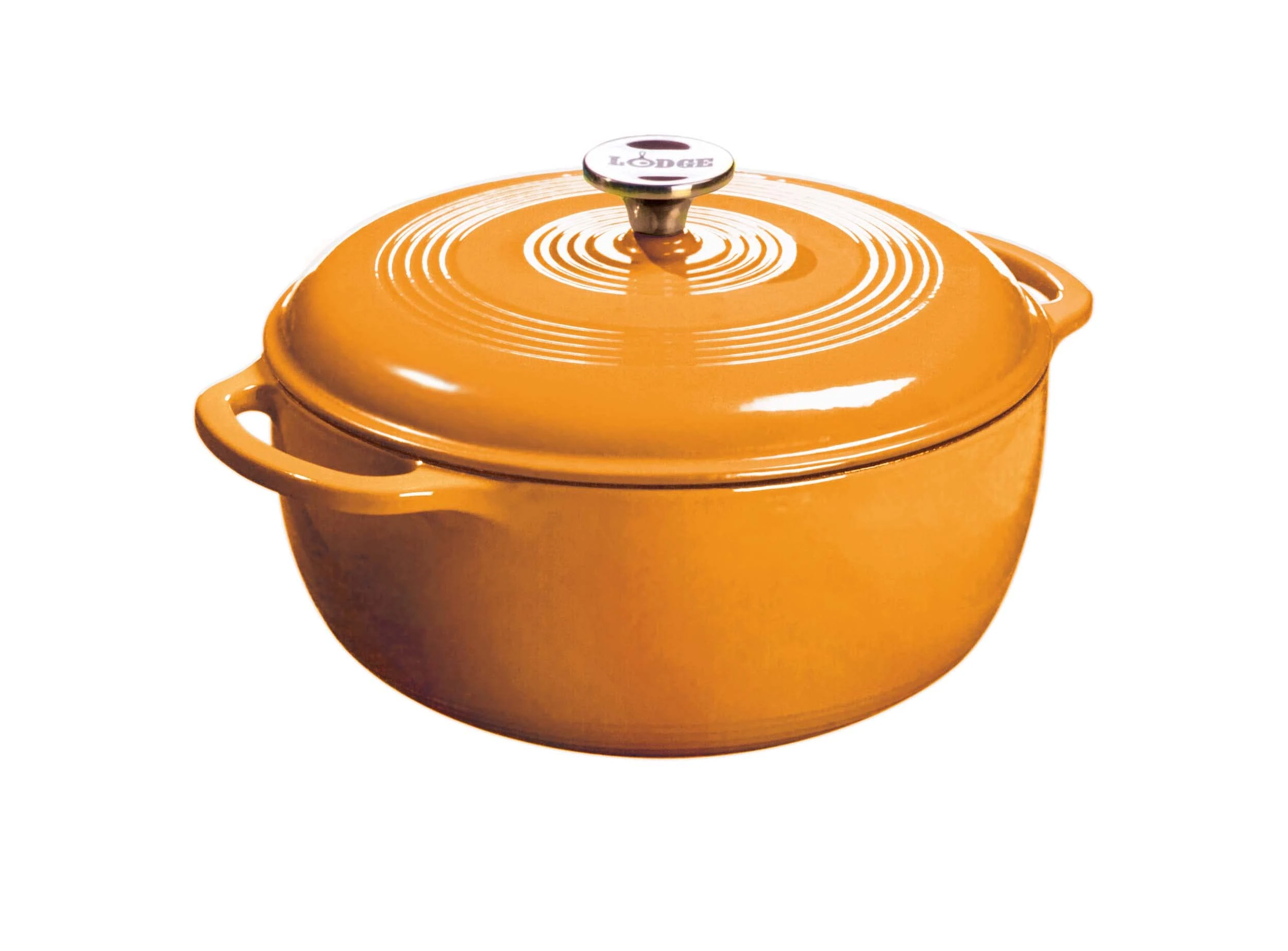 Lodge 7.5 Quart Enameled Cast Iron Dutch Oven with Lid – Dual Handles – Oven Safe up to 500° F or on Stovetop - Use to Marinate, Cook, Bake, Refrigerate and Serve – Apricot