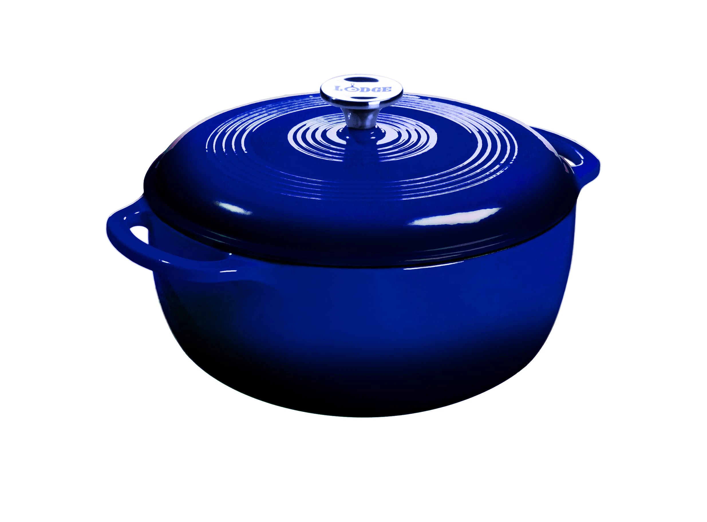 Lodge 7.5 Quart Enameled Cast Iron Dutch Oven with Lid – Dual Handles – Oven Safe up to 500° F or on Stovetop - Use to Marinate, Cook, Bake, Refrigerate and Serve – Indigo