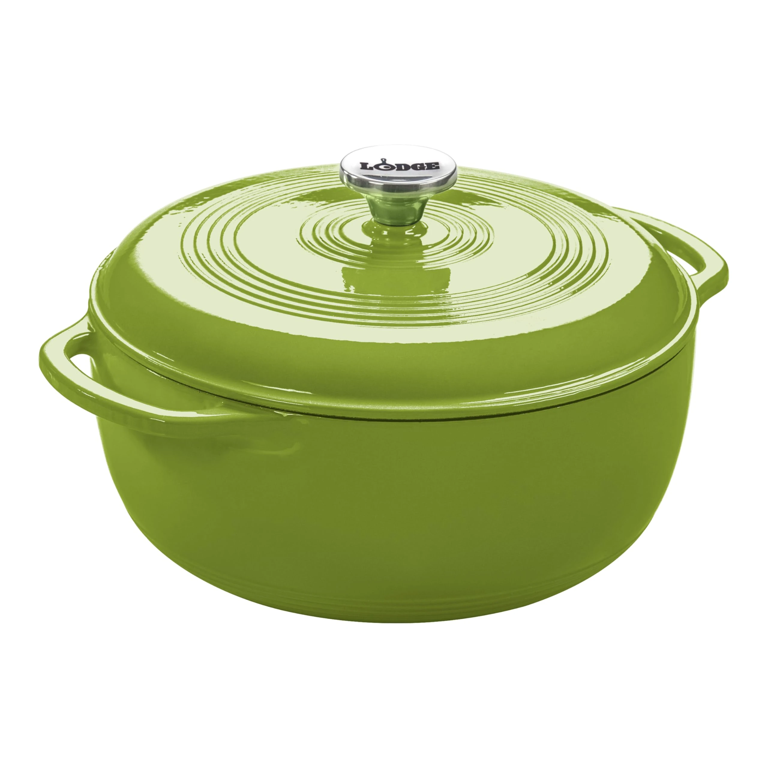 Lodge 6 Quart Enameled Cast Iron Dutch Oven with Lid – Dual Handles – Oven Safe up to 500° F or on Stovetop - Use to Marinate, Cook, Bake, Refrigerate and Serve – Avocado