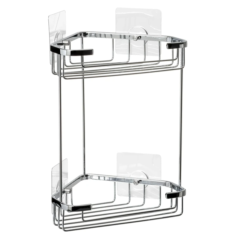 TATAY Shower Shelf No Drilling 2 Tiers Brass | Includes Screws and Quick Fix Mounting System | Supports 10 kg | Moisture Resistant | Easy Drainage | 17.5 x 17.5 x 26.5 cm - Krom Model