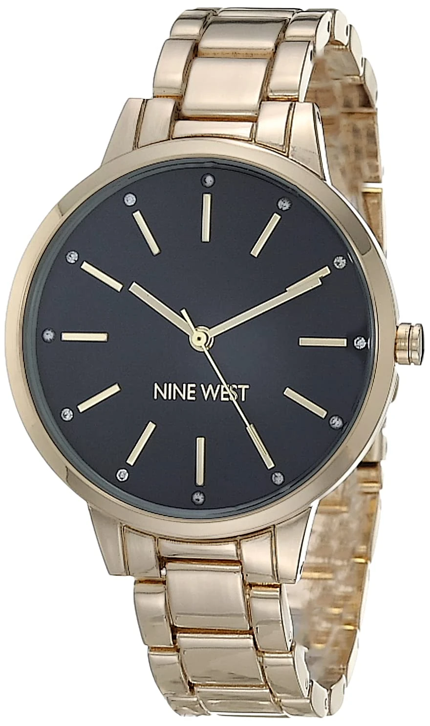 Nine West Women's Crystal Accented Bracelet Watch,Gold/Black