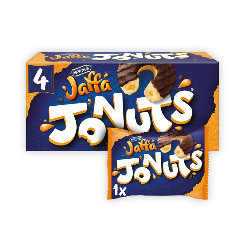 McVitie's Jaffa Cakes Original Jaffa Jonuts, 4 x 43 g Chocolate Coated Donuts with Orange Filling (Pack of 1)