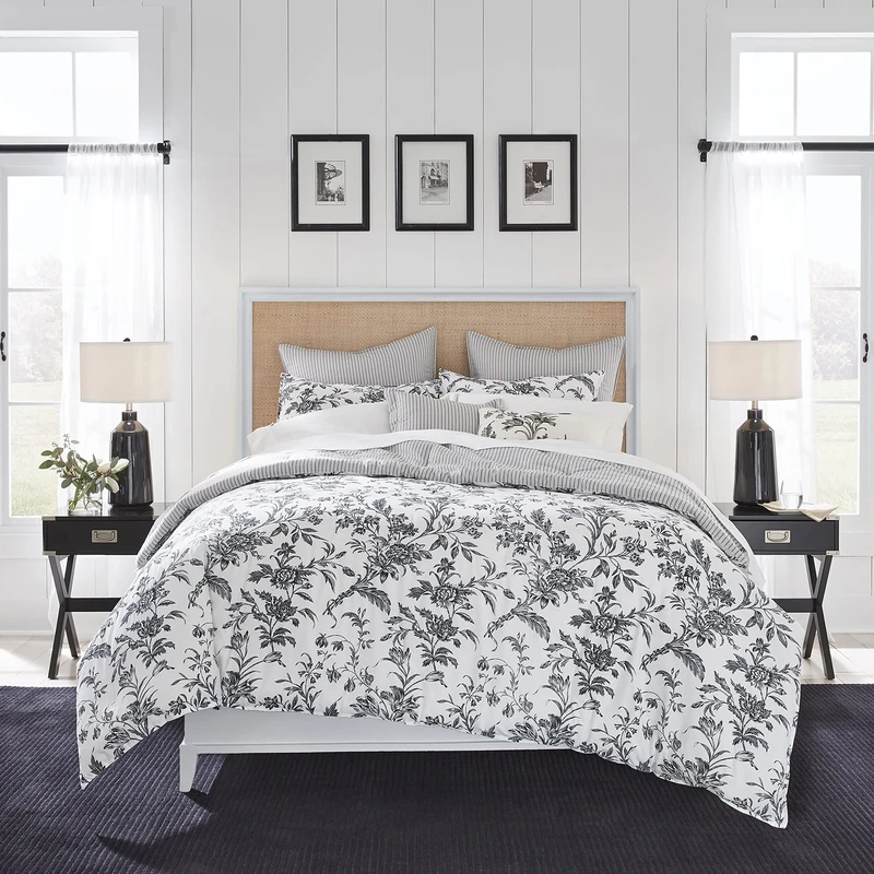 Laura Ashley Set, Cotton, Amberley Black/White, Queen