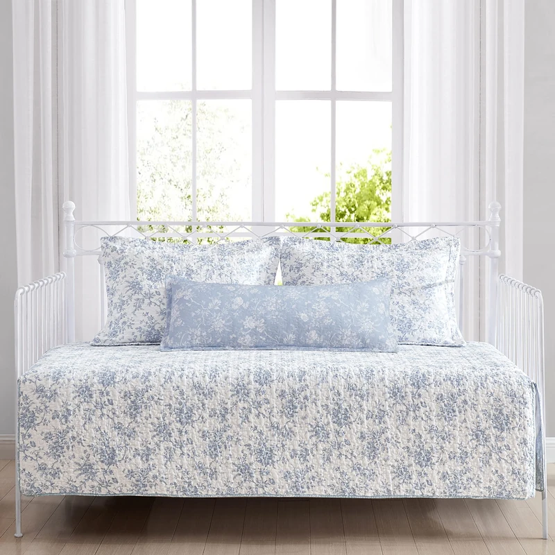Laura Ashley Home | Daybed Set-Lightweight & Cozy, Reversible, All Season Bedding with Matching Shams and Pillow Cover, Cotton, Blue, Twin