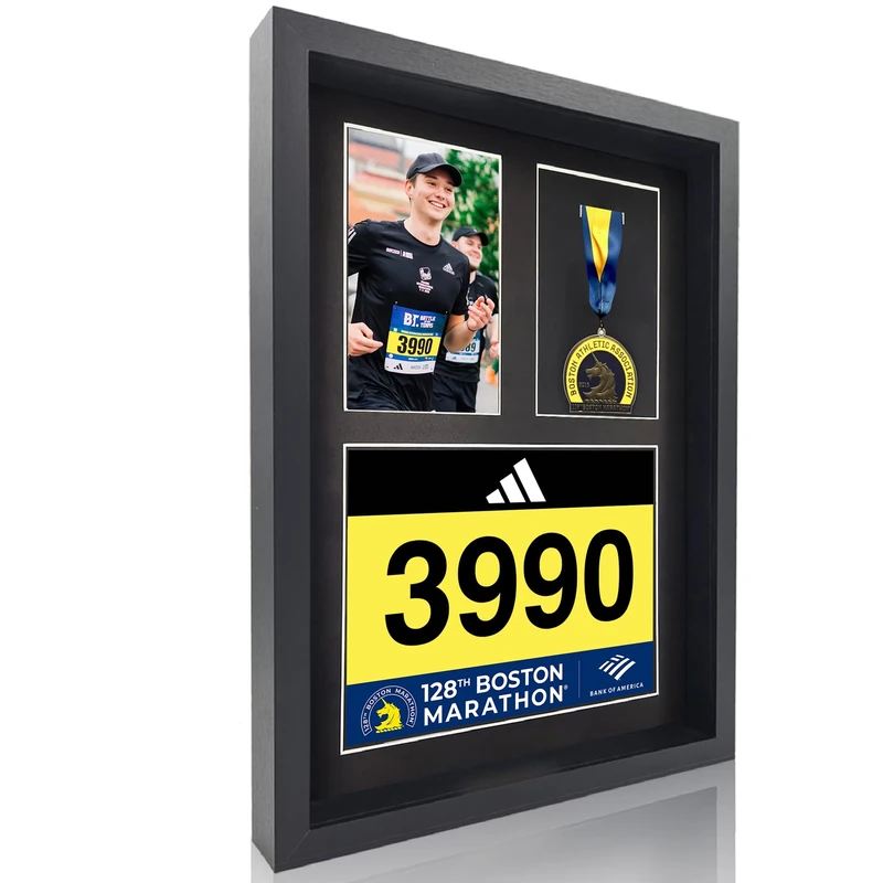 MedalAwardsRack 3 in 1 Shadow Box Display - Medal, Race Bibs, and Photo Display - Marathon Medal Frame - Triathlon and Running Bib Holder