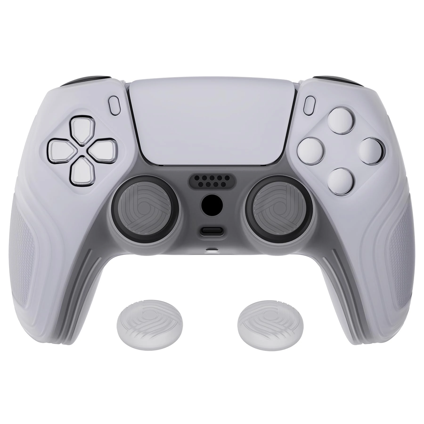 eXtremeRate PlayVital Samurai Edition Clear White Anti-Slip Controller Silicone Skin for ps5, Ergonomic Soft Rubber Protective Case for ps5 Controller with Clear White Thumb Stick Caps