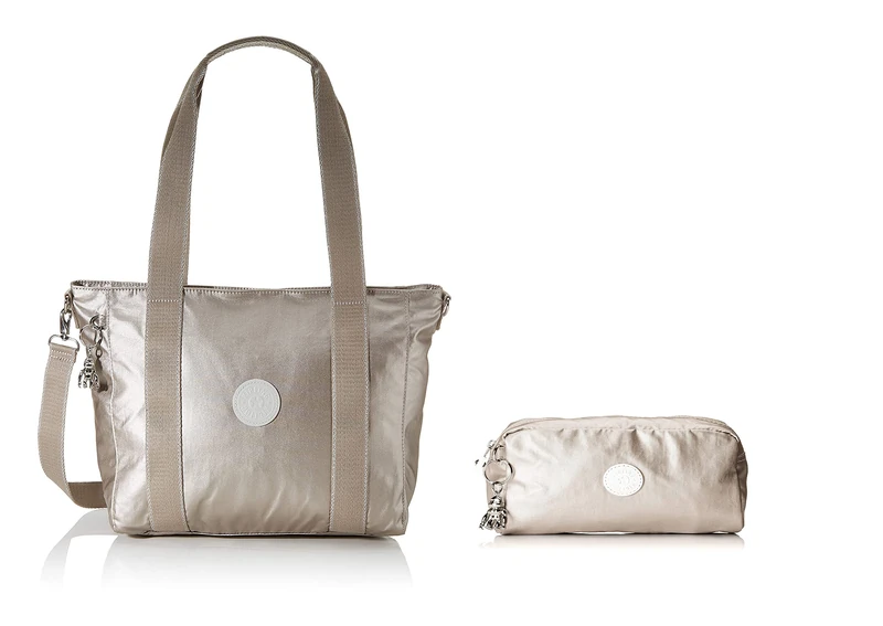 Kipling Asseni S Women’s Tote, Silver (Metallic Glow), 40x28x14 Centimeters (B x H x T) Gleam Women’s Purse, Silver (Metallic Glow), 18.5x11x8 Centimeters (B x H x T)