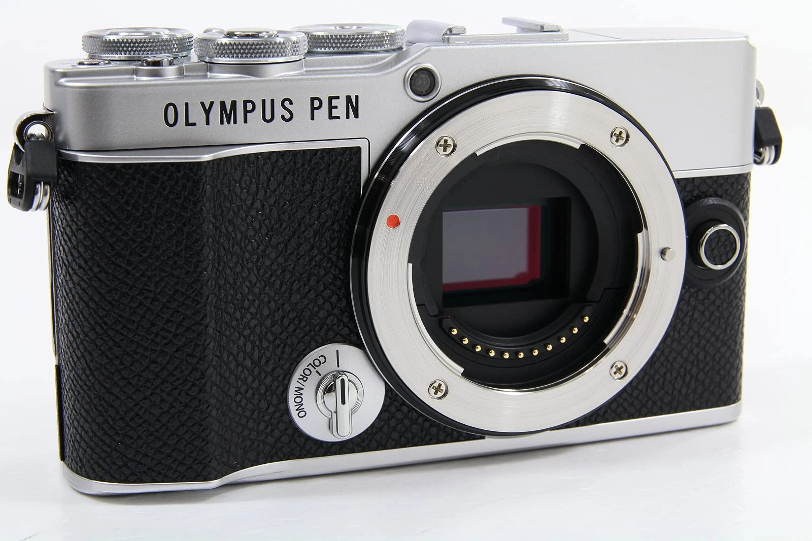Olympus PEN E-P7 Micro Four Thirds System Camera, 20 MP Sensor, 5-axis in body image stabilisation, tilt HD LCD, 4K Video, Wi-Fi, color and monochrome profile control, silver