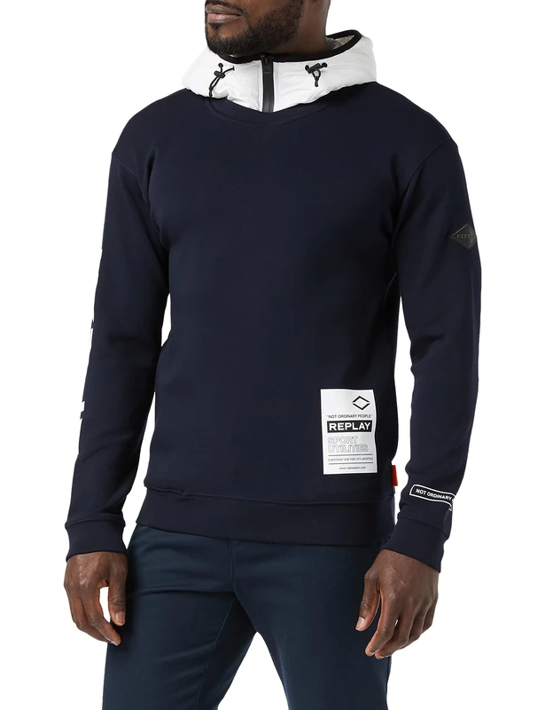 Replay Men's M6050 .000.23183 Hooded Sweatshirt, 87 Blue, L