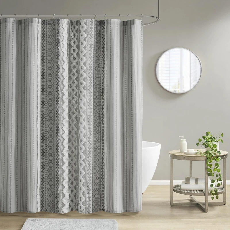 INK+IVY Imani Tufted Chenille 100% Cotton Shower Curtains Machine Washable, Modern Home Bathroom Décor Bathtub Privacy Screen, 72" x 72", Grey