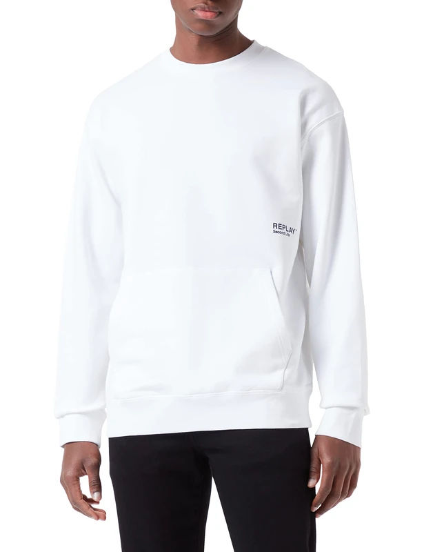 REPLAY Men's M6054 .000.23040P Sweatshirt, 801 OFF WHITE, XS