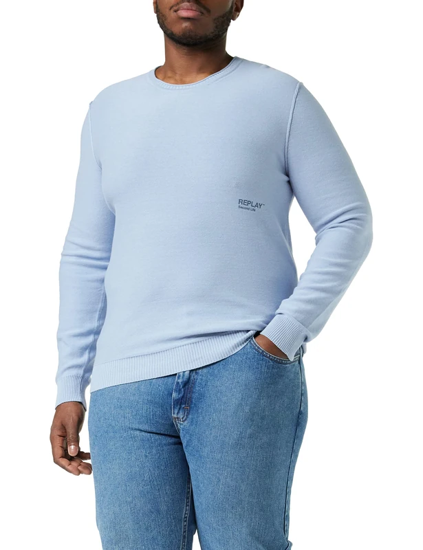 REPLAY Men's UK2656.000.G23212 Pullover Sweater, 905 Azure, XL