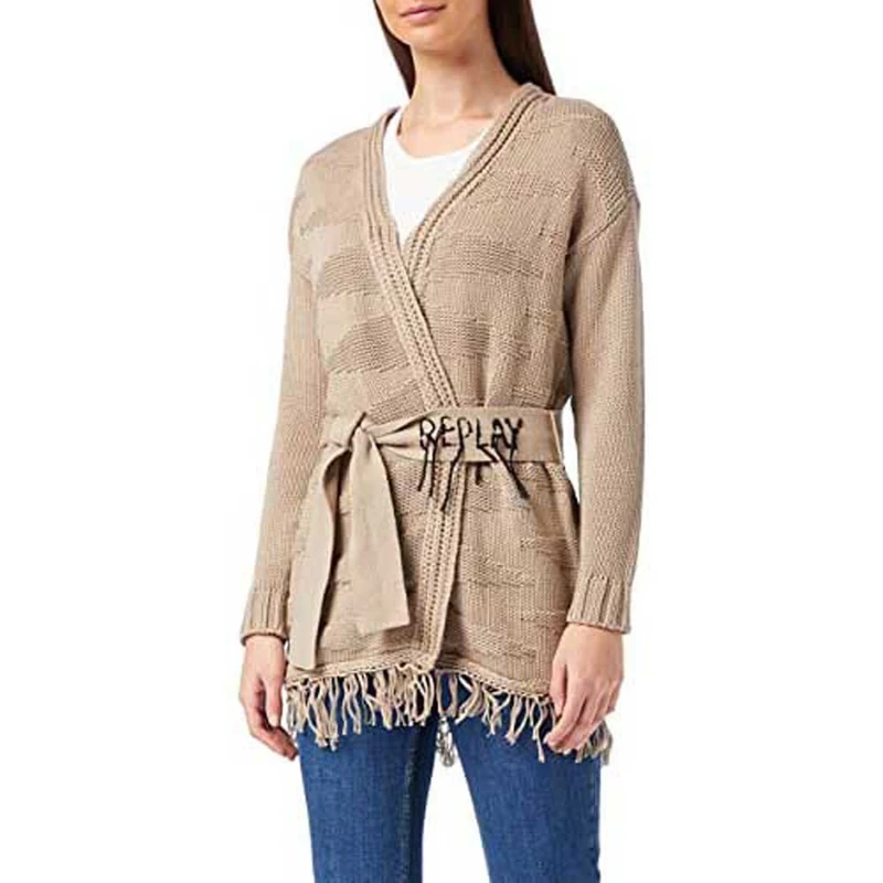 Replay Women's DK1341.000.G22792 Cardigan Sweater, 523 Nougat, XL