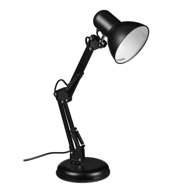 Relaxdays Desk Lamp with Articulated Arm E27 Study and Office Table Lamp Flexible Lighting Metal Black