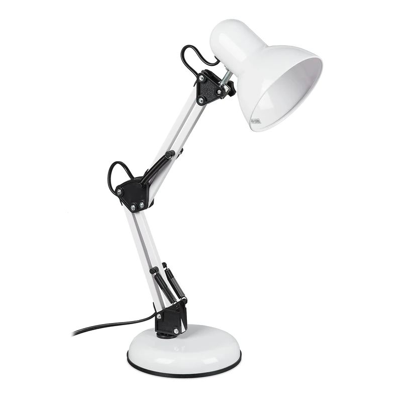 Relaxdays Desk Lamp with Articulated Arm E27 Study and Office Table Lamp Flexible Lighting Metal White