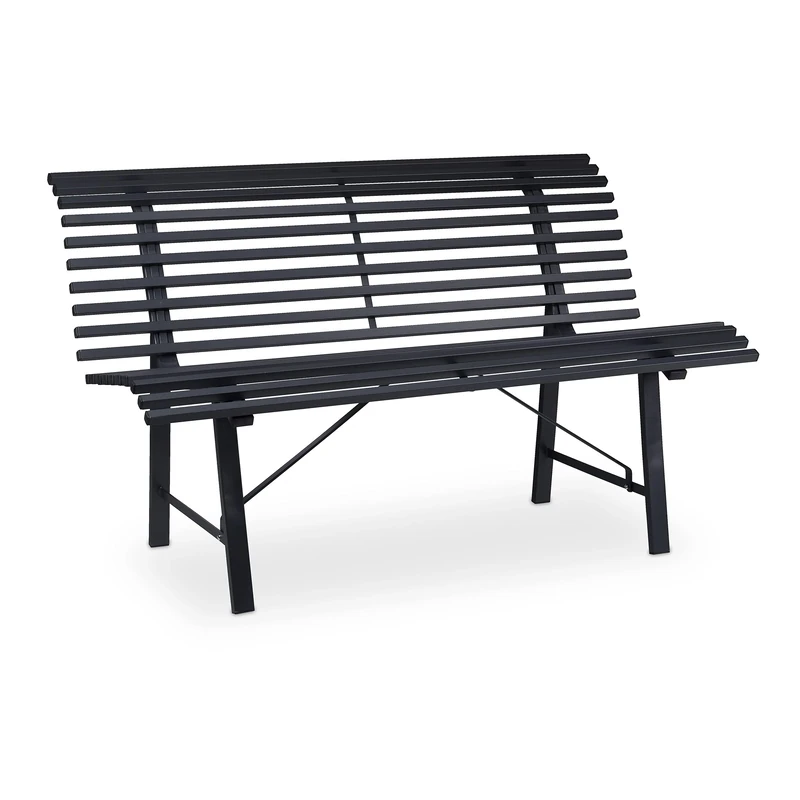 Relaxdays Garden Bench, 2 Seater, 130 x 75 x 79 cm (LxWxH), Durable Steel, Weatherproof Outdoor Seating, Anthracite, 79 x 130 x 75 cm