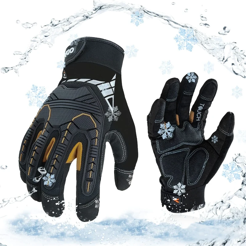Vgo... Waterproof Thermal Gloves Touchscreen, Winter Work Gloves Men Cold Weather for Heavy Duty Freezer Moto Warehouse Driver Anti impact&vibration Safety Gloves, 1 pair