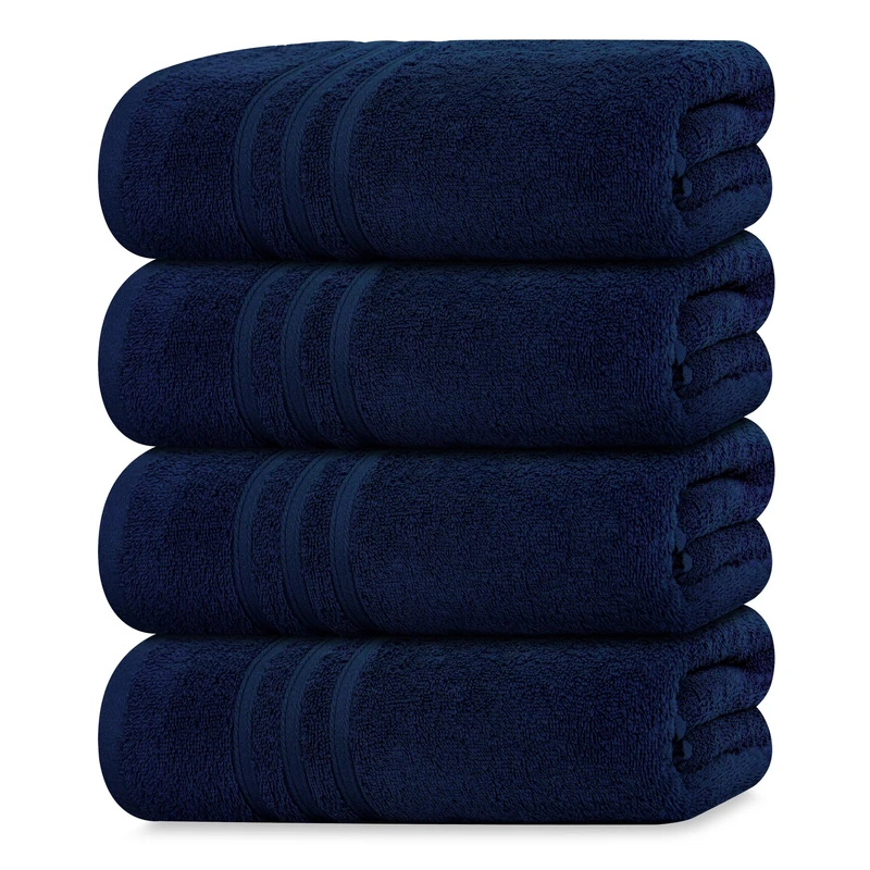 Tens Towels 4 Pc Navy Bath Towels Set 100% Cotton Bathroom Towels 27 x 54 Inches Perfect Everyday Light Weight Quick Dry Towels for Bathroom