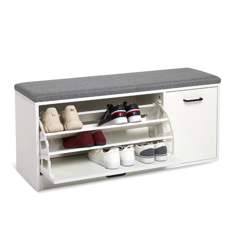 Mondeer Shoe Bench with Seat, Shoe Storage with 2 Drawers Soft Cushion Industrial Style for Hallway Entryway, 100 x 30 x 46 cm (White)