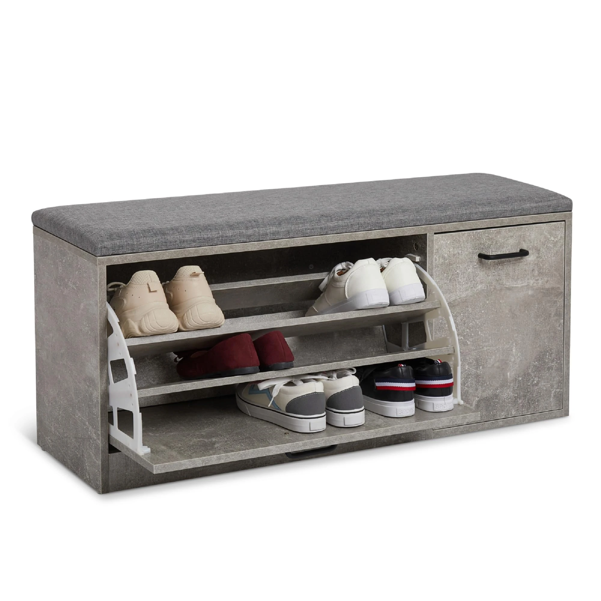 Mondeer Shoe Bench, Wooden Shoe Storage Cabinet with Seat Soft Cushion Industrial Style for Hallway Entryway, 100 x 30 x 46 cm (Grey)
