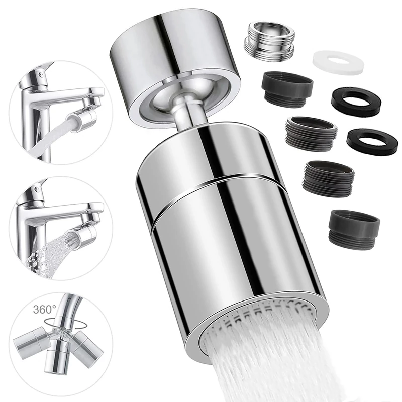 Kitchen Tap Spray Head, 360° Swivel Spout Kitchen Sink Tap, Tap Faucet Attachment Spray with 2 Functions Modes, Replacement Tap Aerator Sprayer Accessories, Universal Tap Adapter Attachment