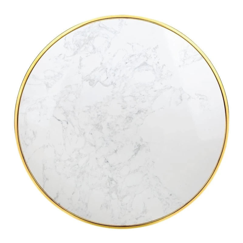 Bolero Round Marble Tabletop with Brass Effect Rim 600 mm, White - Indoor Use Only, Pre-Drilled Table Top, CY968