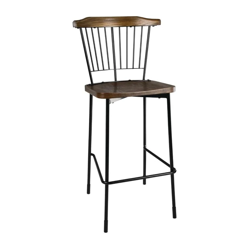 Bolero Scandi High Stools (Pack of 2), Black, Seat Height: 760 mm, Steel Frame & Wood Seat, FB873