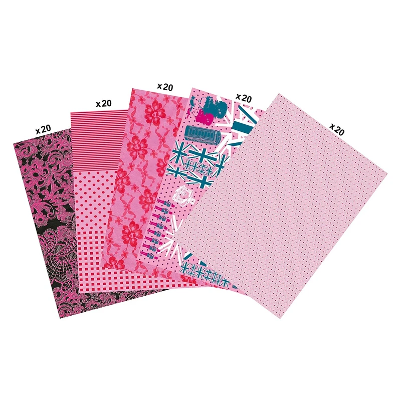 Décopatch - Ref MP009C - Pack of 100 Sheets of Décopatch Paper - Each Sheet is 30 x 40cm, 5 Designs Included (20 sheets of each) - Suitable for Wood, Metal, Plastic & More - Pink