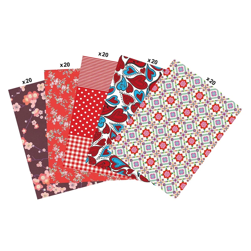 Décopatch - Ref MP010C - Pack of 100 Sheets of Décopatch Paper - Each Sheet is 30 x 40cm, 5 Designs Included (20 sheets of each) - Suitable for Wood, Metal, Plastic & More - Red