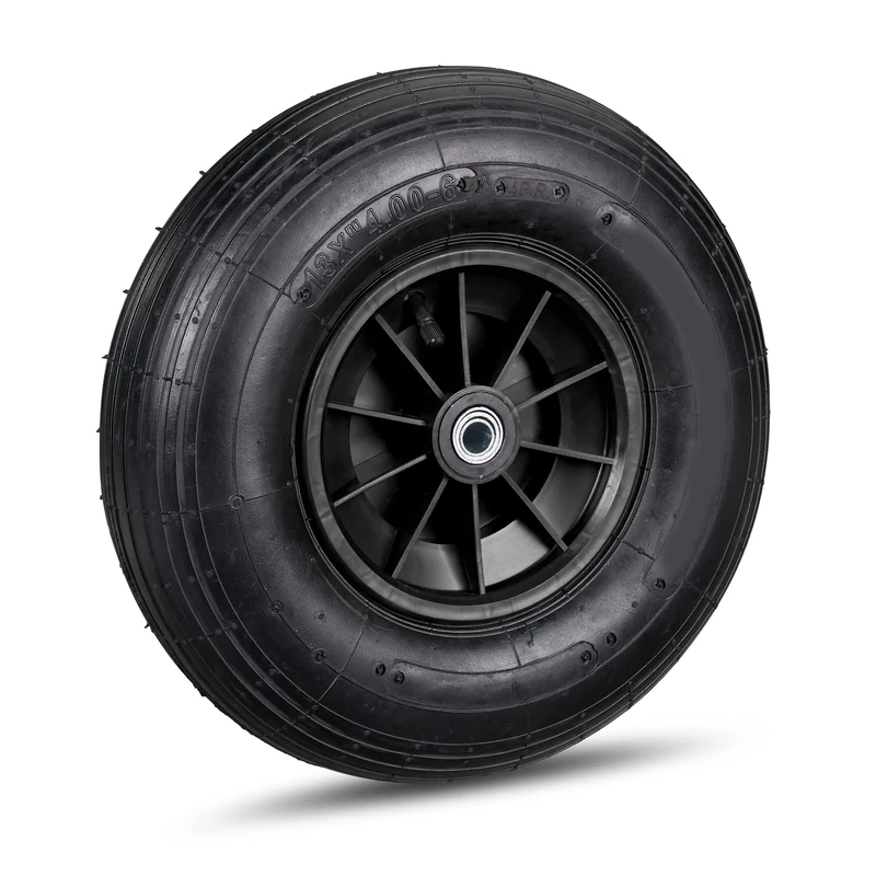 Relaxdays Wheelbarrow Tyre, 4.00-6, Plastic Rim, Pneumatic, 3 Adaptors, Replacement Spare Wheel, Black-Black