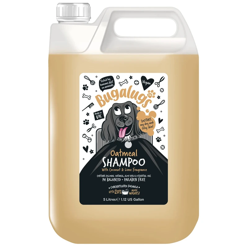 BUGALUGS Oatmeal & Aloe Vera Dog Shampoo With Fragrance - Professional Vegan Pet Conditioner for Smelly Dogs and Puppies (5 Litre)
