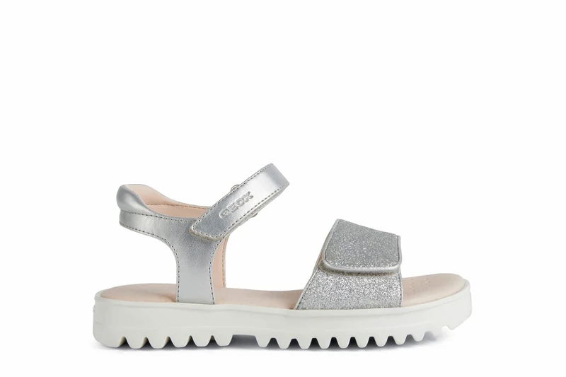 Geox Girls J Coralie Gir Sandals, Silver, 12.5 UK