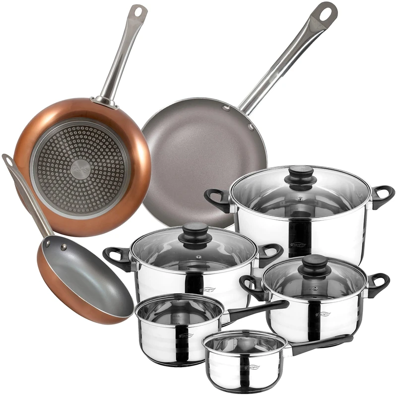 San Ignacio 8-Piece Stainless Steel Cookware with Pan Set (18.22 and 26 cm) in Pressed Aluminium, Induction