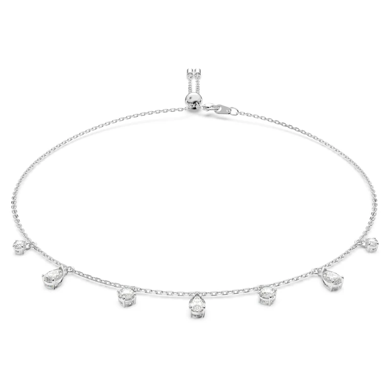 Swarovski Attract Adjustable Choker, Contrasting Brilliant and Pear Drop Cut White Crystals, Rhodium Plated from the Attract Collection for Women