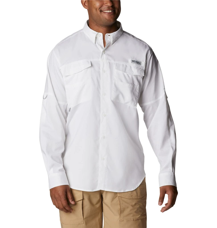 Columbia Mens Blood and Guts Iv Woven Long Sleeve, White, XXL