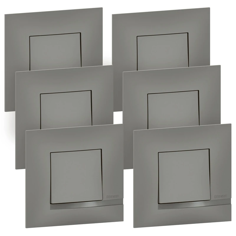 BTicino Set of 6 Switches or Two-Way Switches Grey Complete