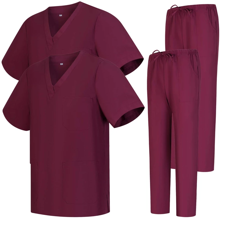 MISEMIYA - Pack * 2 Pcs - Uniforms Unisex Scrub Set – Medical Uniform with Scrub Top and Pants - Ref.2-8178 - Large, Garnet 68