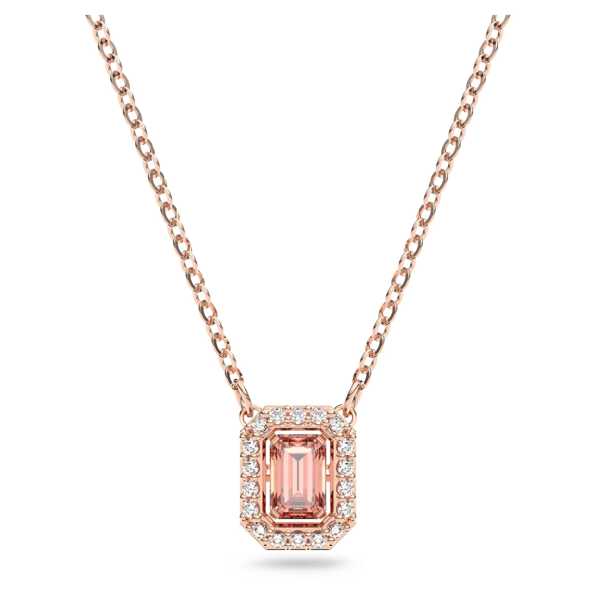 Swarovski Pink Pendant Necklace, Pink Octagon Cut Crystal in Rose Gold Toned Plated Setting, from the Millenia Collection