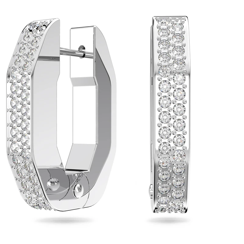 Swarovski Small Octagonal Hoop Earrings, Pair of Pavé, White Crystal, Rhodium Plated Hoops, from the Dextera Collection