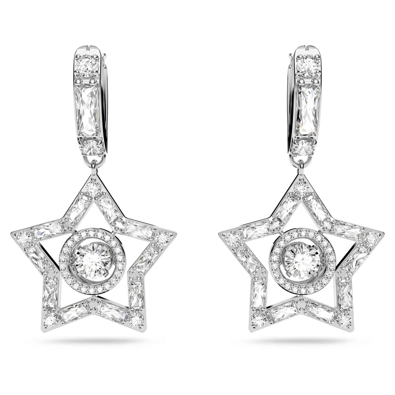Swarovski Star Mini Hoops, White Dancing Stones in a Rhodium Plated Setting, from the Stella Collection