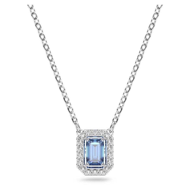 Swarovski Blue Pendant Necklace, Blue Octagon Cut Crystal in Rhodium Plated Setting, from the Millenia Collection