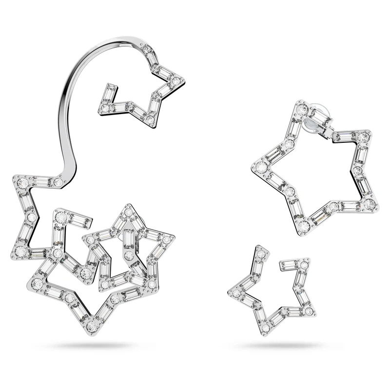 Swarovski Star Ear Cuff, Set of 3, White Round and Baguette Cut Crystals in a Rhodium Plated Setting, from the Stella Collection