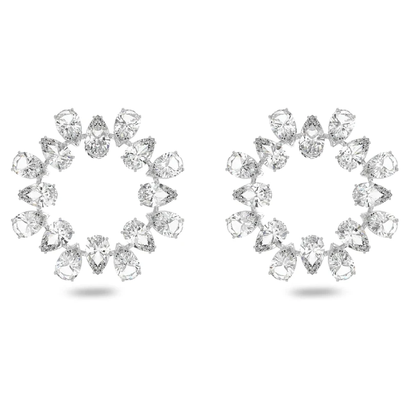 Swarovski Circular Earrings, White Crystal Earrings in a Rhodium Plated Setting, from the Millenia Collection