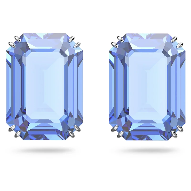 Swarovski Blue Stud Earrings, Blue Octagon Cut Crystal Earrings in a Rhodium Plated Setting, from the Millenia Collection